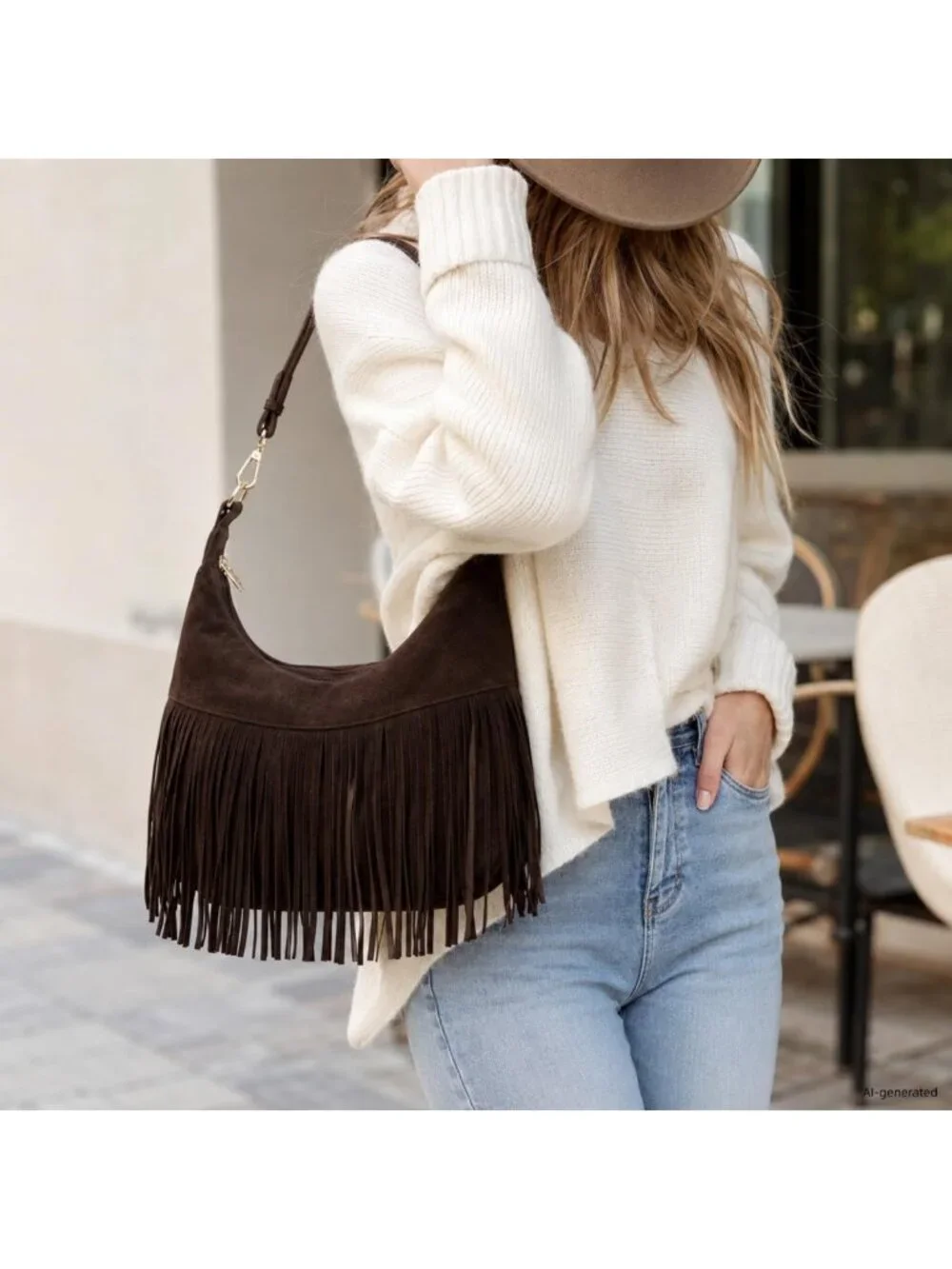 Chic Fringe Hobo Bag | Vegan Suede Shoulder Purse with Tassels | Western Style